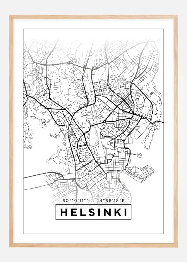 Karta - Helsinki - Vit Poster