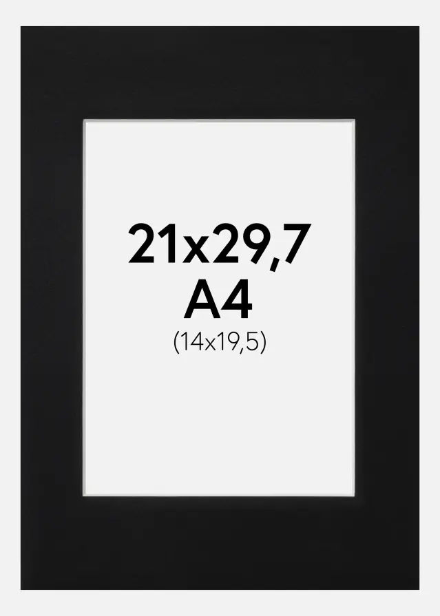Passepartout Svart Standard (Vit kärna) 21x29,7 cm (14x19,5)