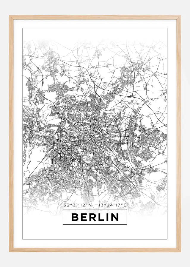 Karta - Berlin - Vit Poster