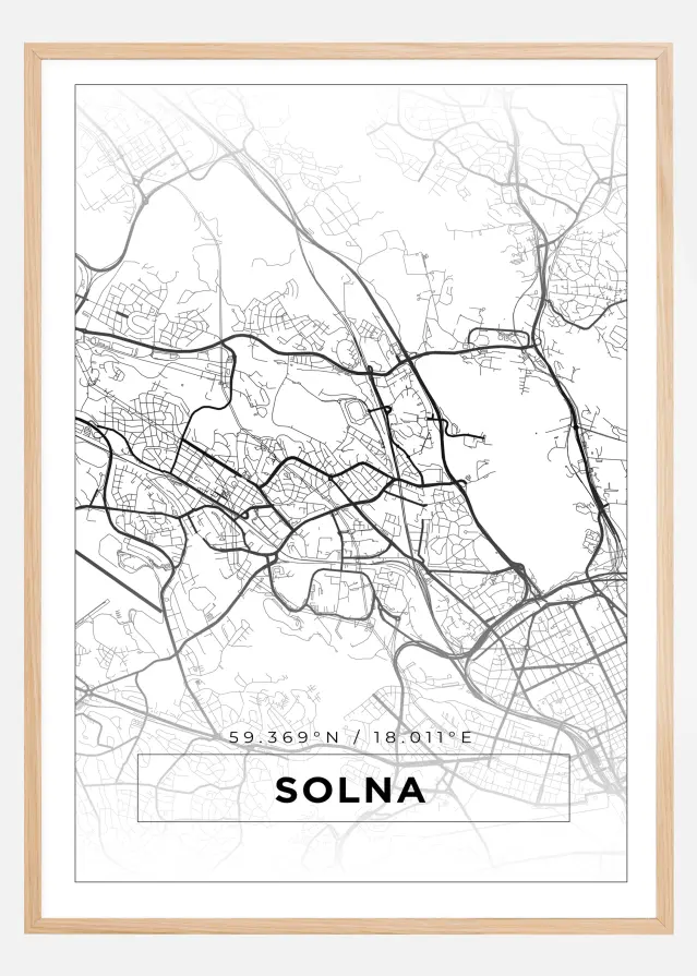 Karta - Solna - Vit Poster