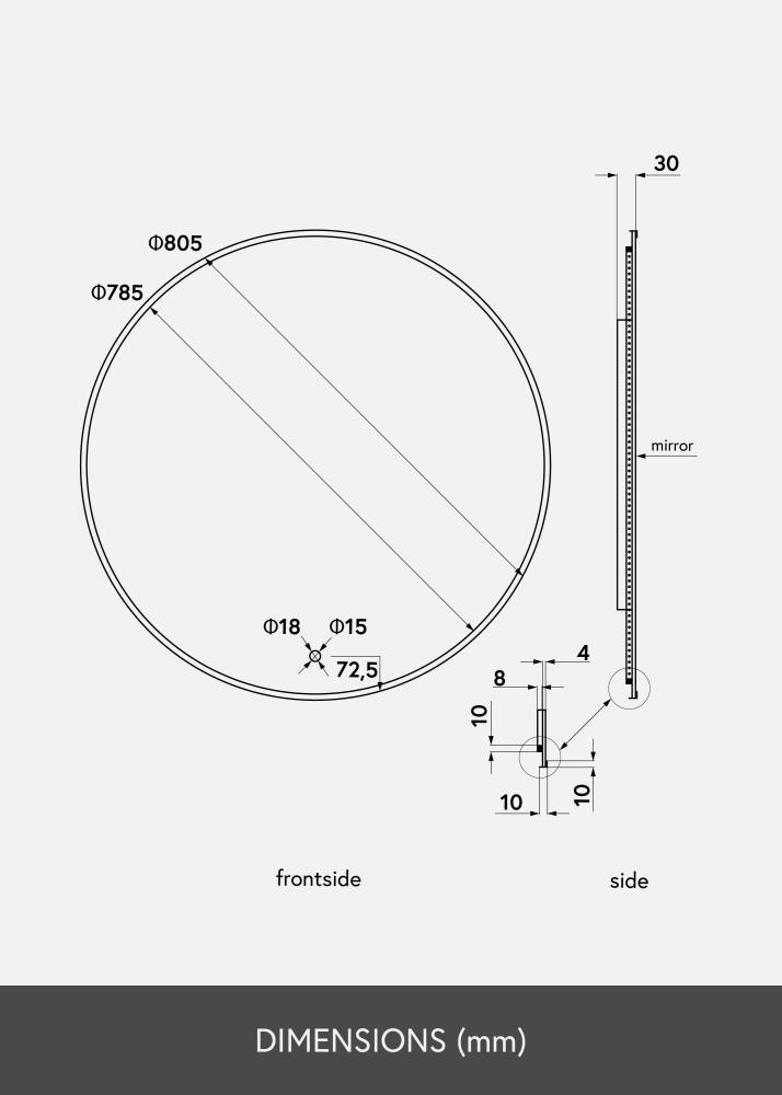 KAILA Spegel Circle LED Svart 80 cm Ø