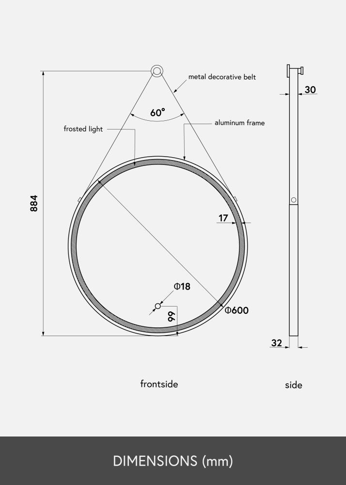 KAILA Spegel Belt LED Guld 60 cm Ø