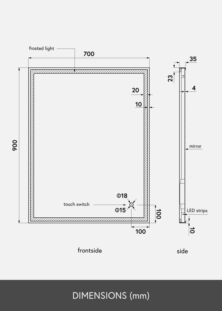 KAILA Spegel Corners LED 70x90 cm