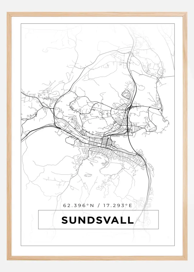 Karta - Sundsvall - Vit Poster