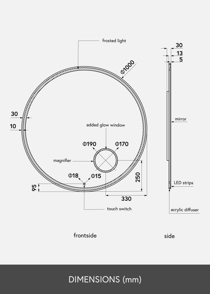 KAILA Spegel Circular Magnifying LED 100 cm Ø