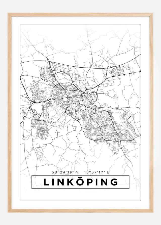 Karta - Linköping - Vit Poster