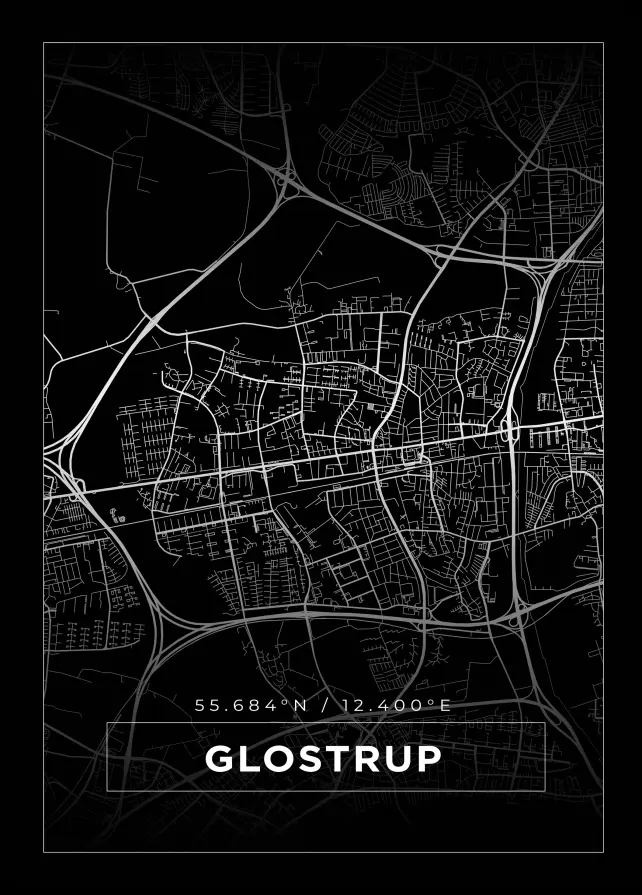 Karta - Glostrup - Svart Poster