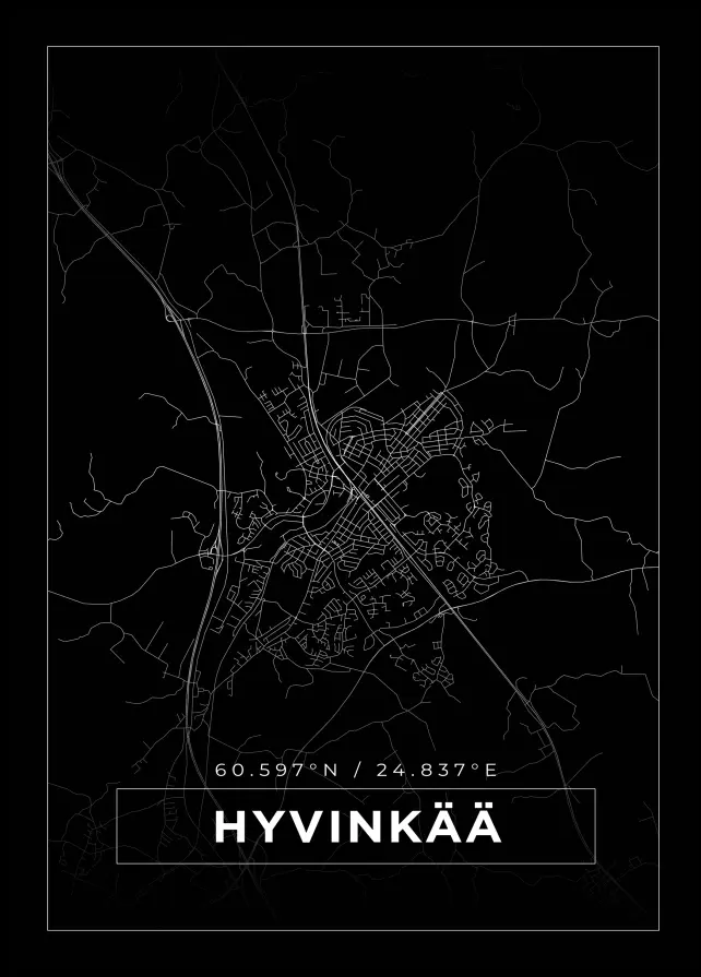 Karta - Hyvinkää - Svart Poster