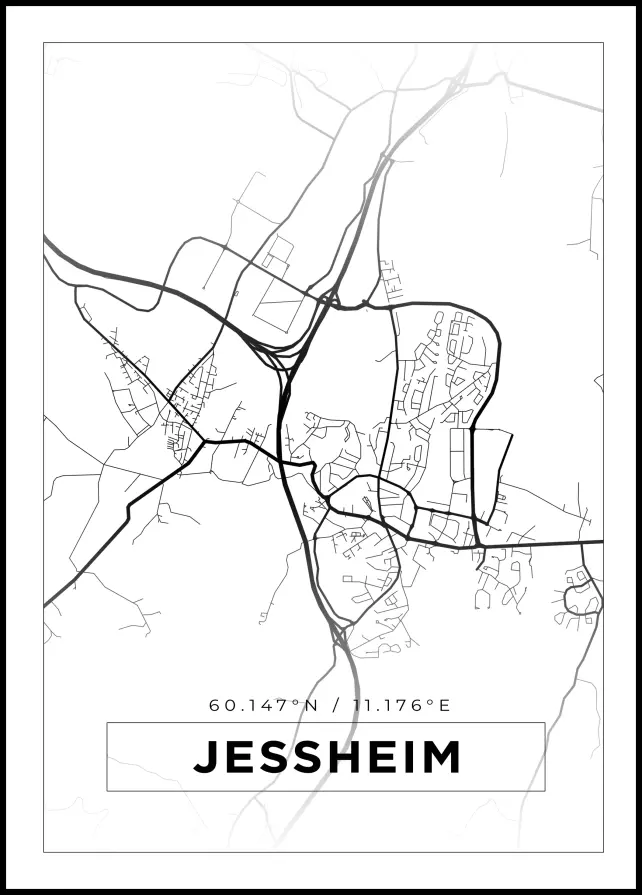 Karta - Jessheim - Vit Poster