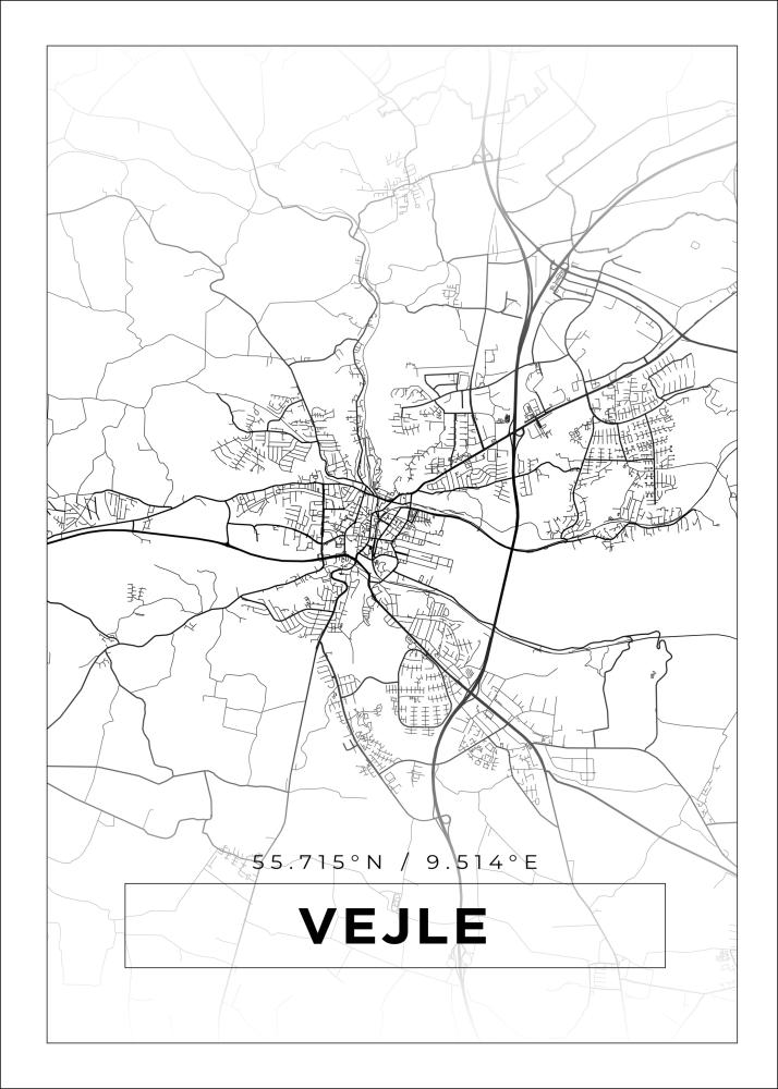 Karta - Vejle - Vit Poster