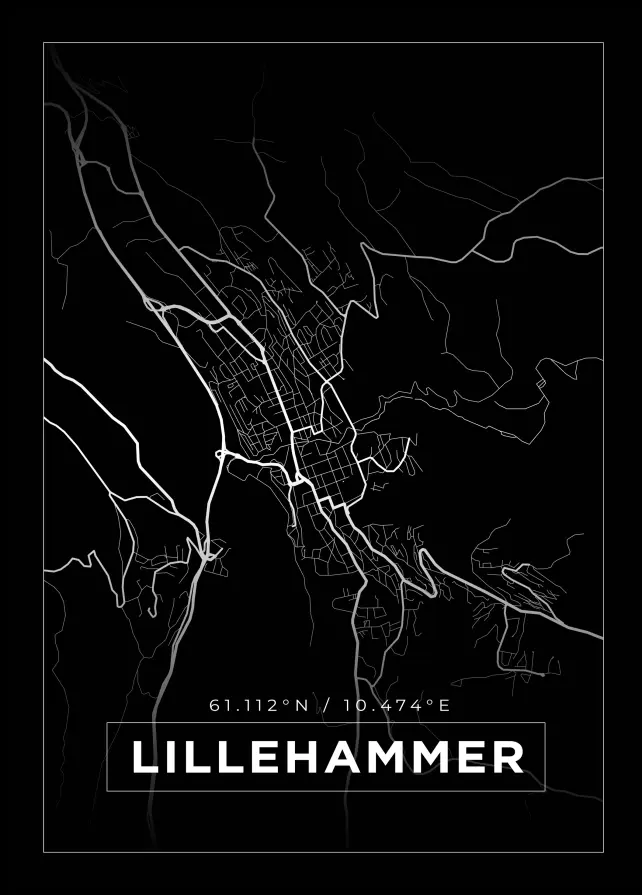 Karta - Lillehammer - Svart Poster