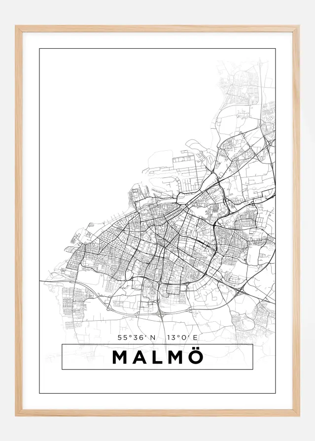 Karta - Malmö - Vit Poster