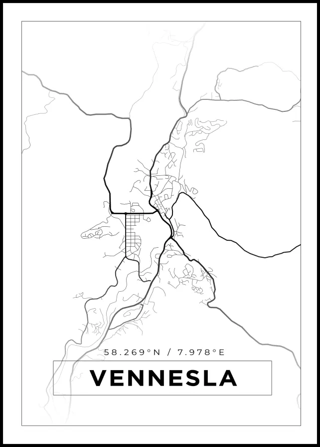 Karta - Vennesla - Vit Poster