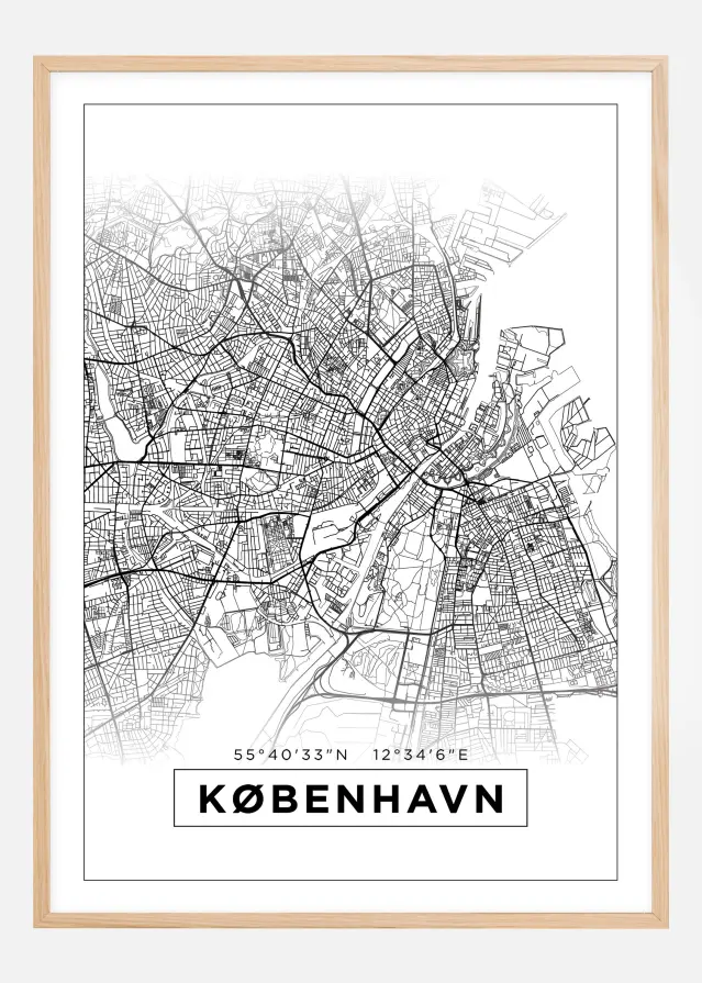 Karta - København - Vit Poster