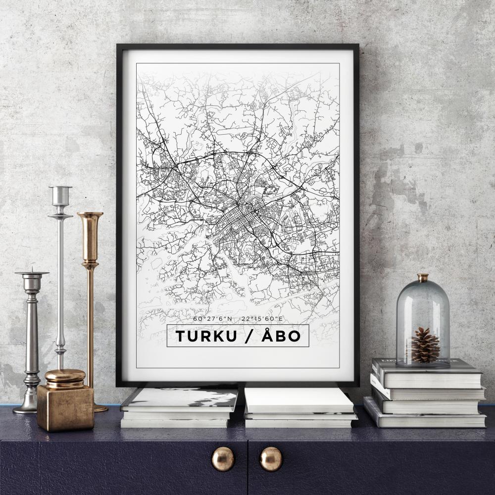 Karta - Turku / Åbo - Vit Poster