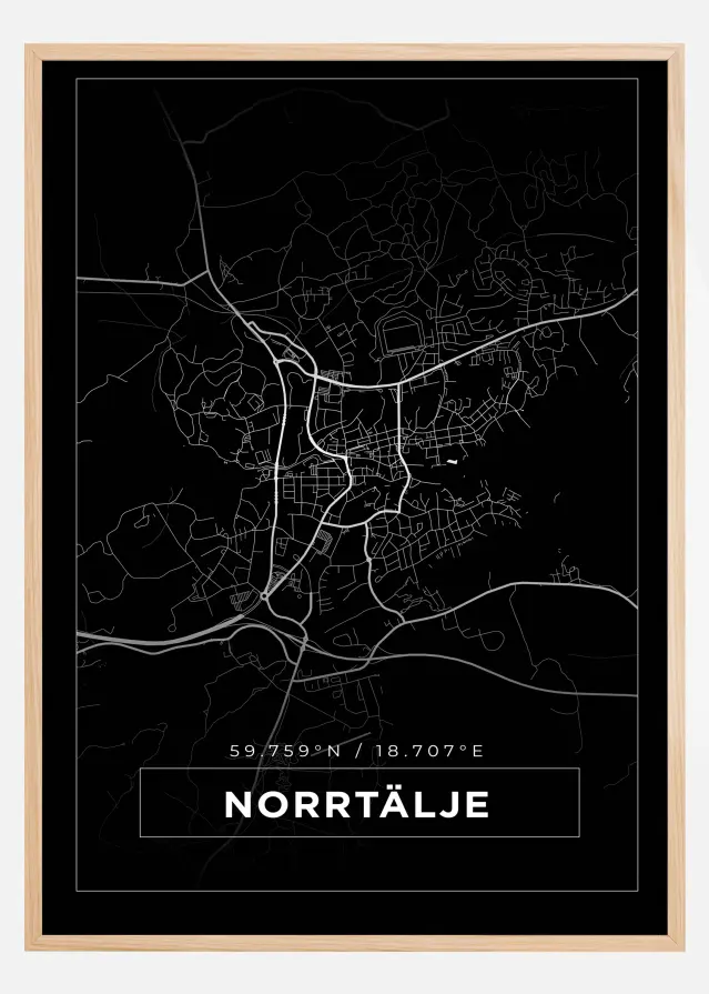 Karta - Norrtälje - Svart Poster