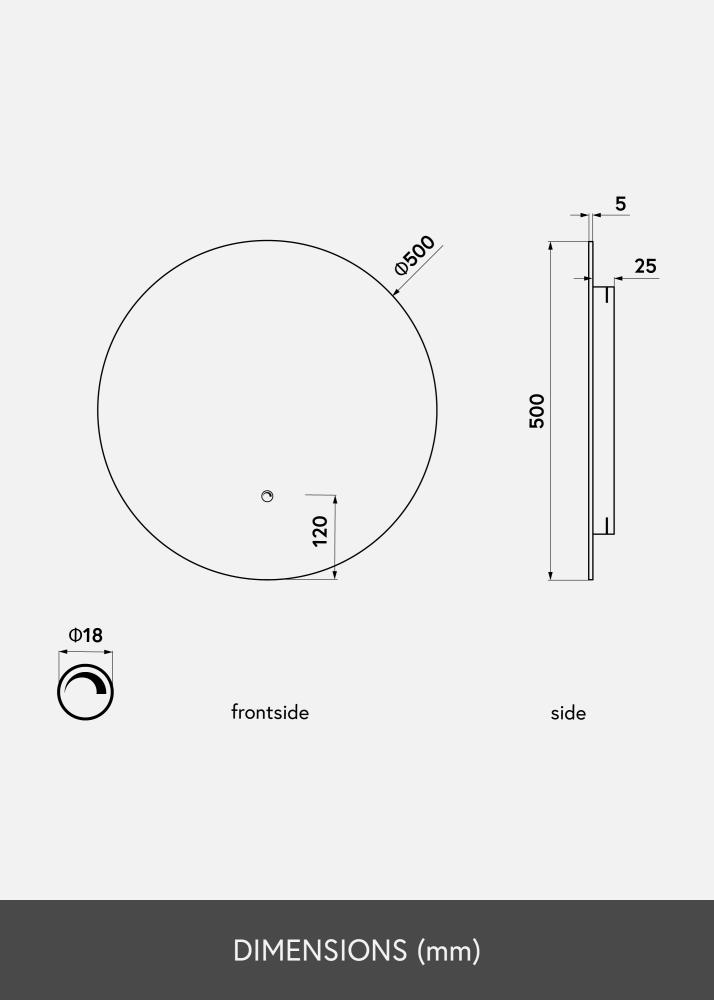 KAILA Spegel LED 50 cm Ø