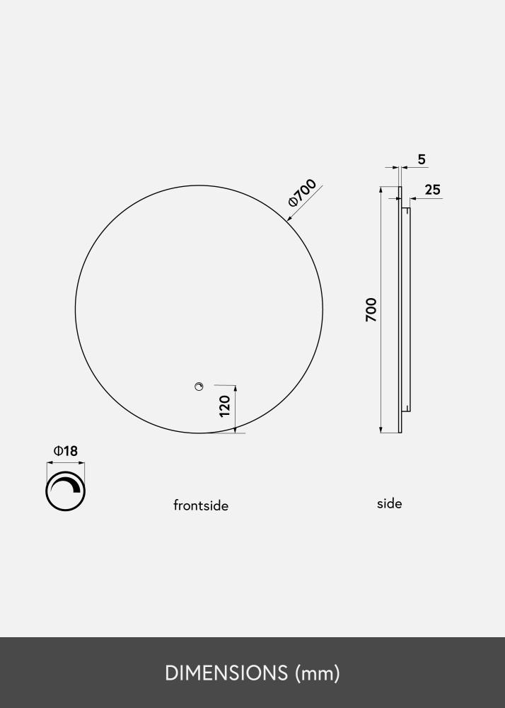 KAILA Spegel LED 70 cm Ø