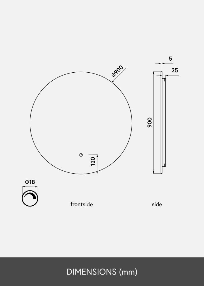 KAILA Spegel LED 90 cm Ø