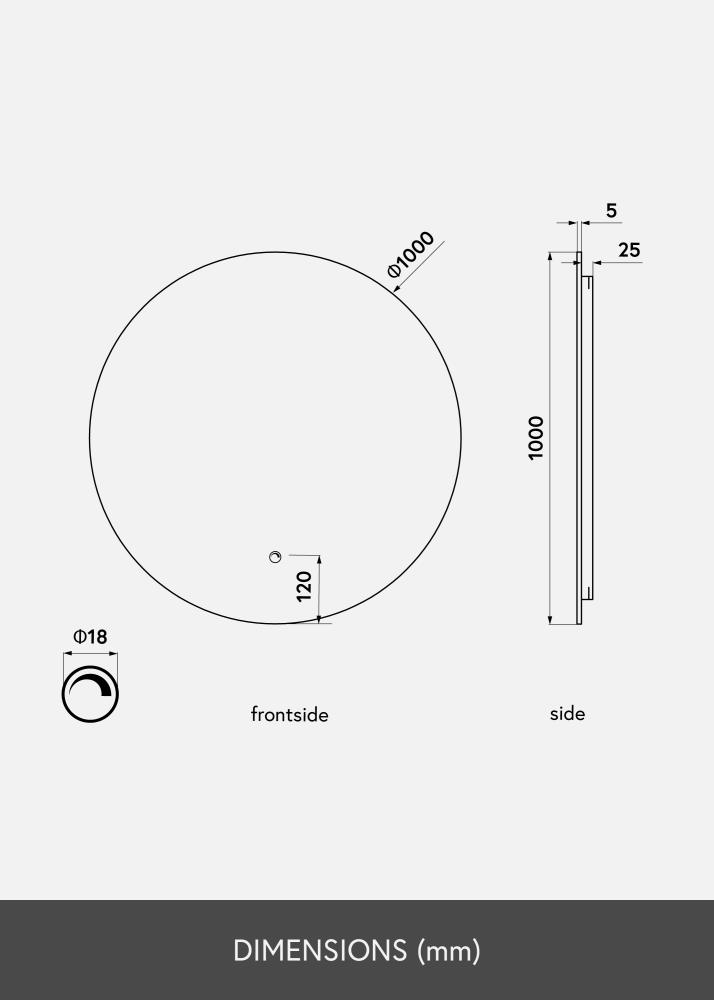 KAILA Spegel LED 100 cm Ø