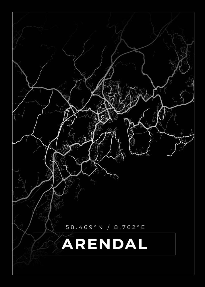 Karta - Arendal - Svart Poster