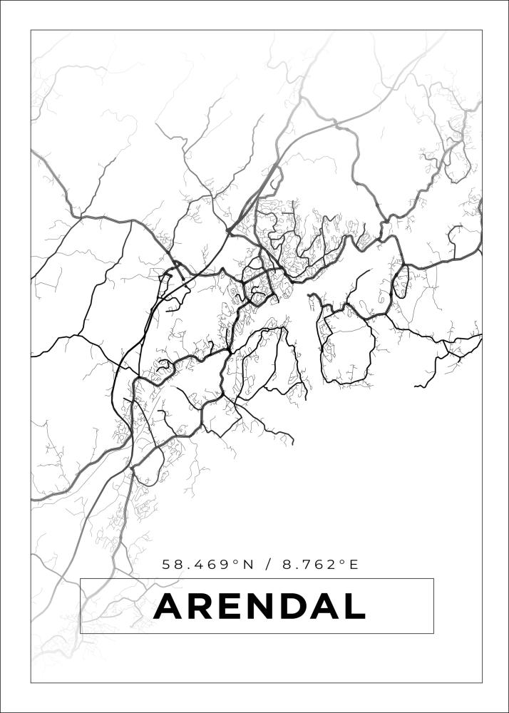 Karta - Arendal - Vit Poster