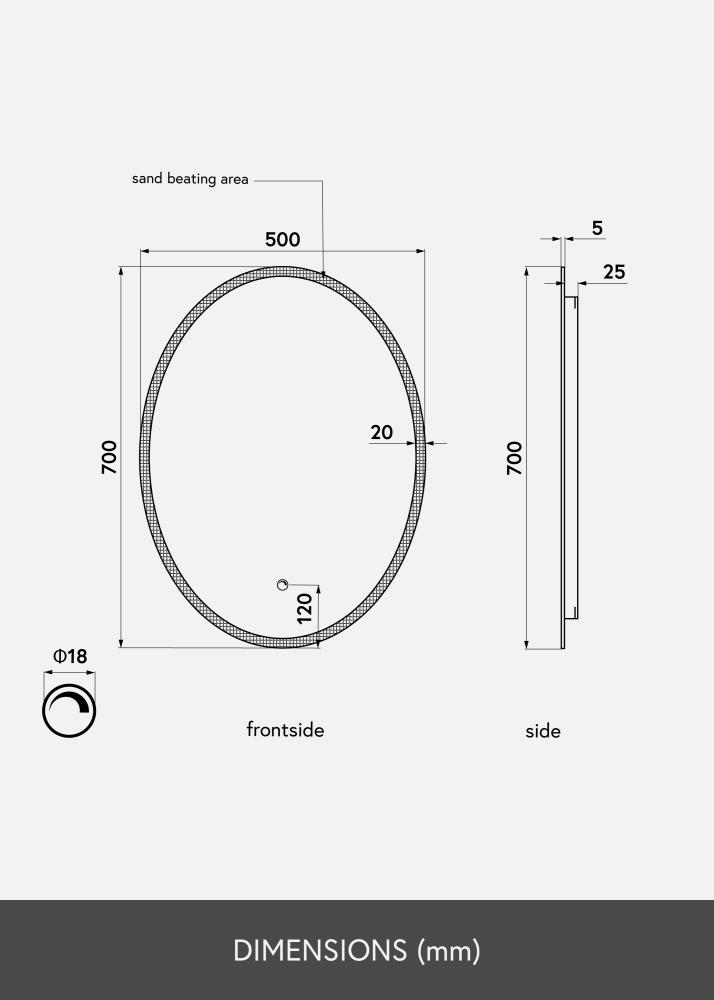 KAILA Spegel Oval LED 50x70 cm