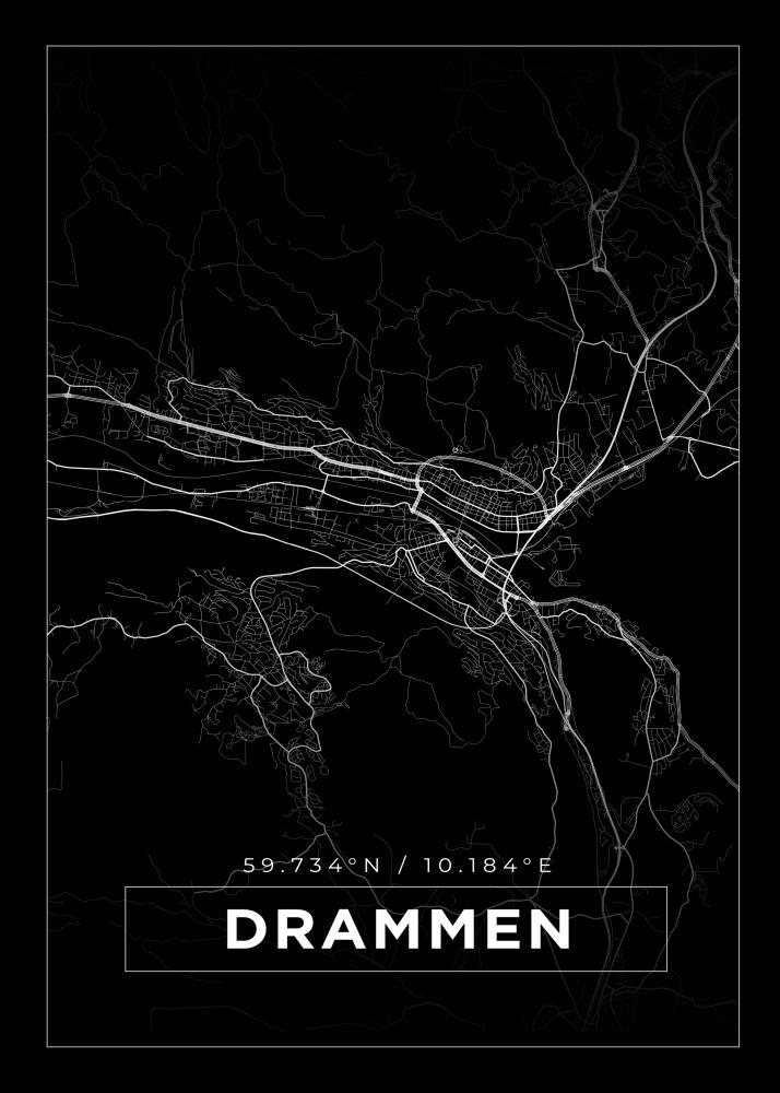 Karta - Drammen - Svart Poster