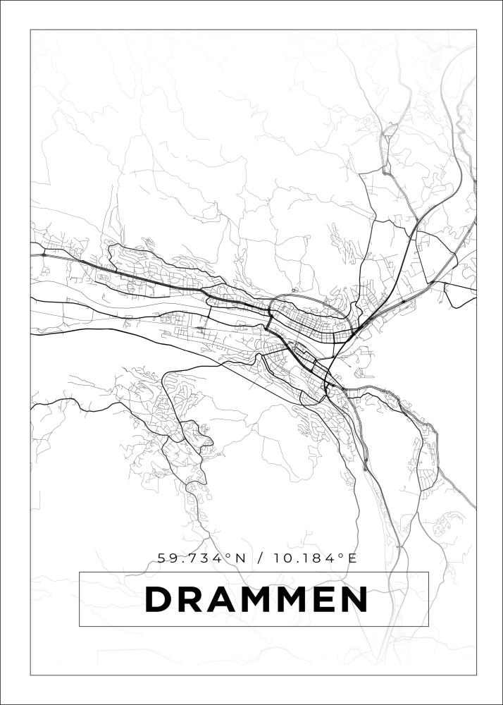 Karta - Drammen - Vit Poster