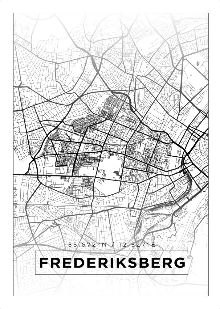 Karta - Frederiksberg - Vit Poster