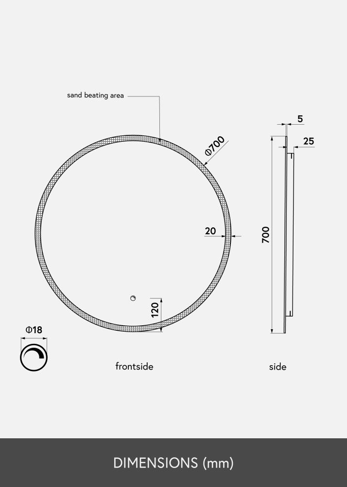 KAILA Spegel Frost LED 70 cm Ø