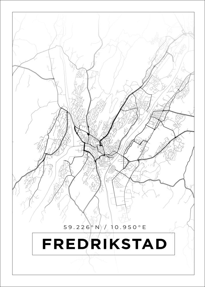 Karta - Fredrikstad - Vit Poster