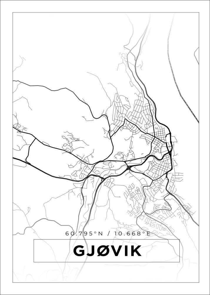 Karta - Gjøvik - Vit Poster