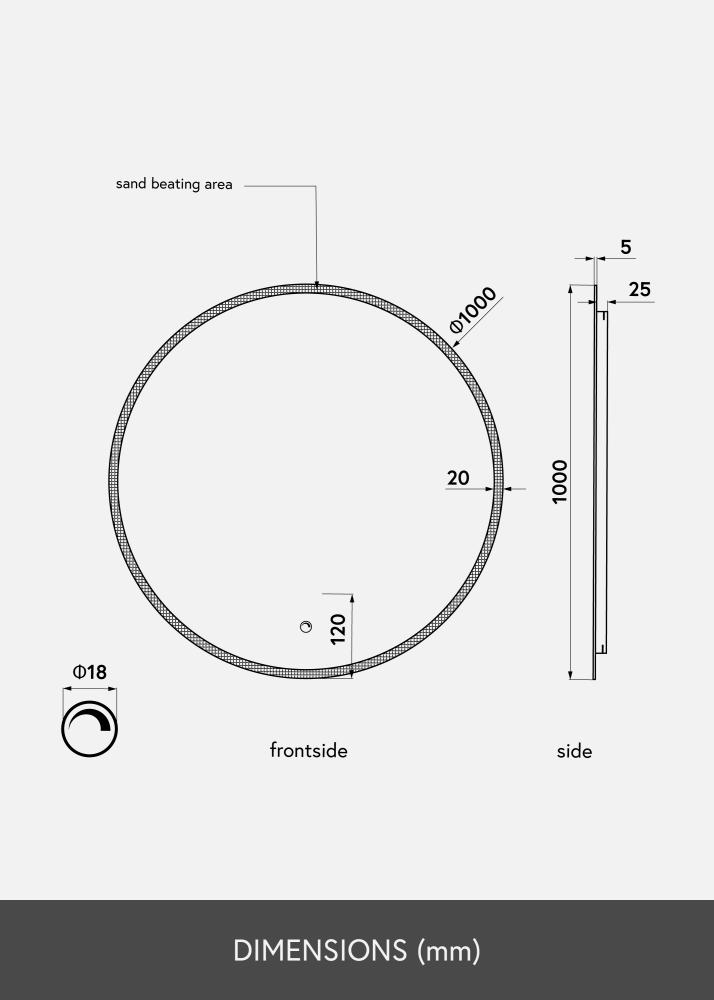 KAILA Spegel Frost LED 100 cm Ø