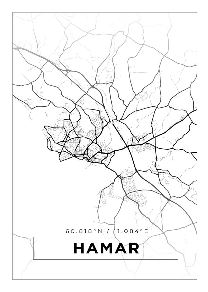 Karta - Hamar - Vit Poster