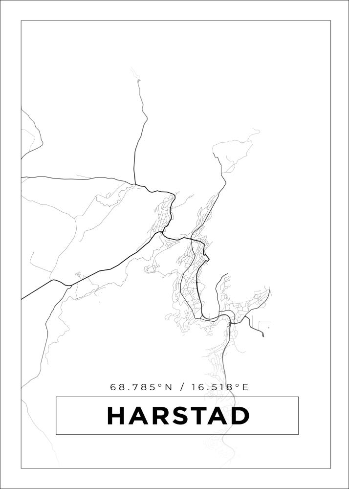 Karta - Harstad - Vit Poster