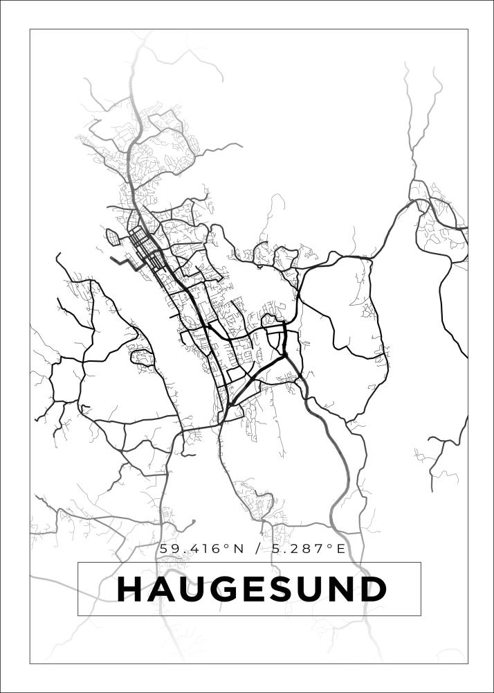 Karta - Haugesund - Vit Poster