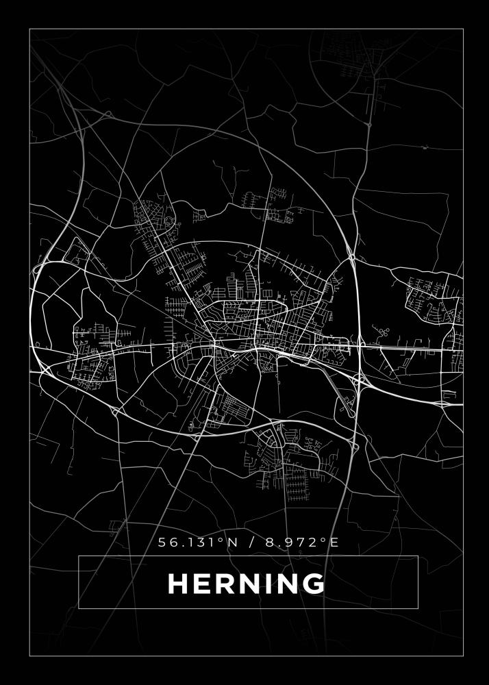 Karta - Herning - Svart Poster