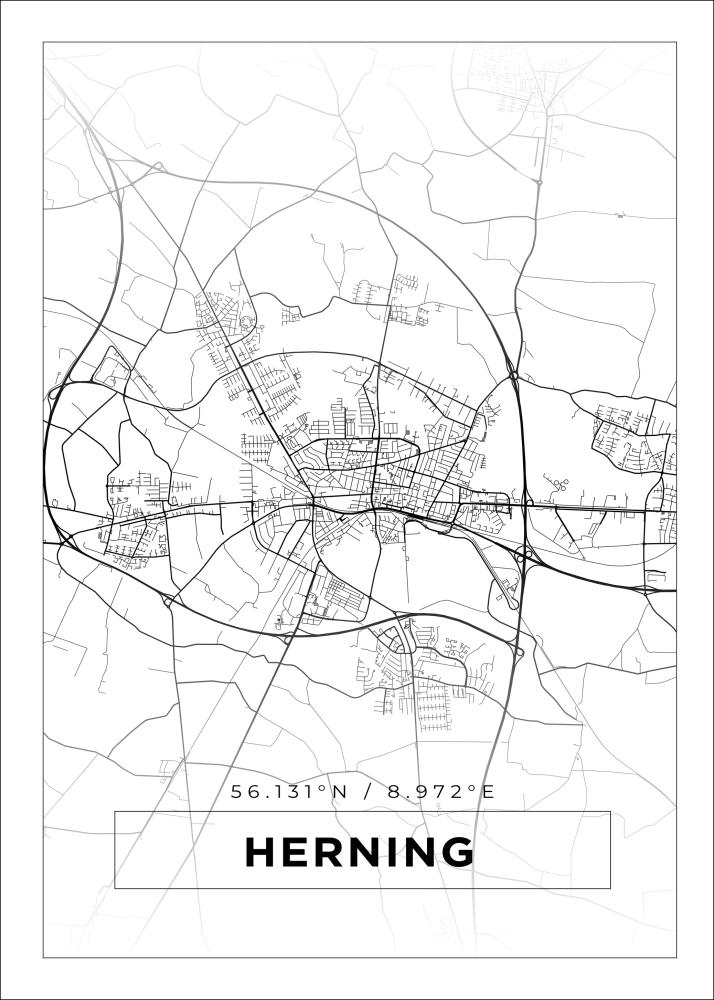 Karta - Herning - Vit Poster