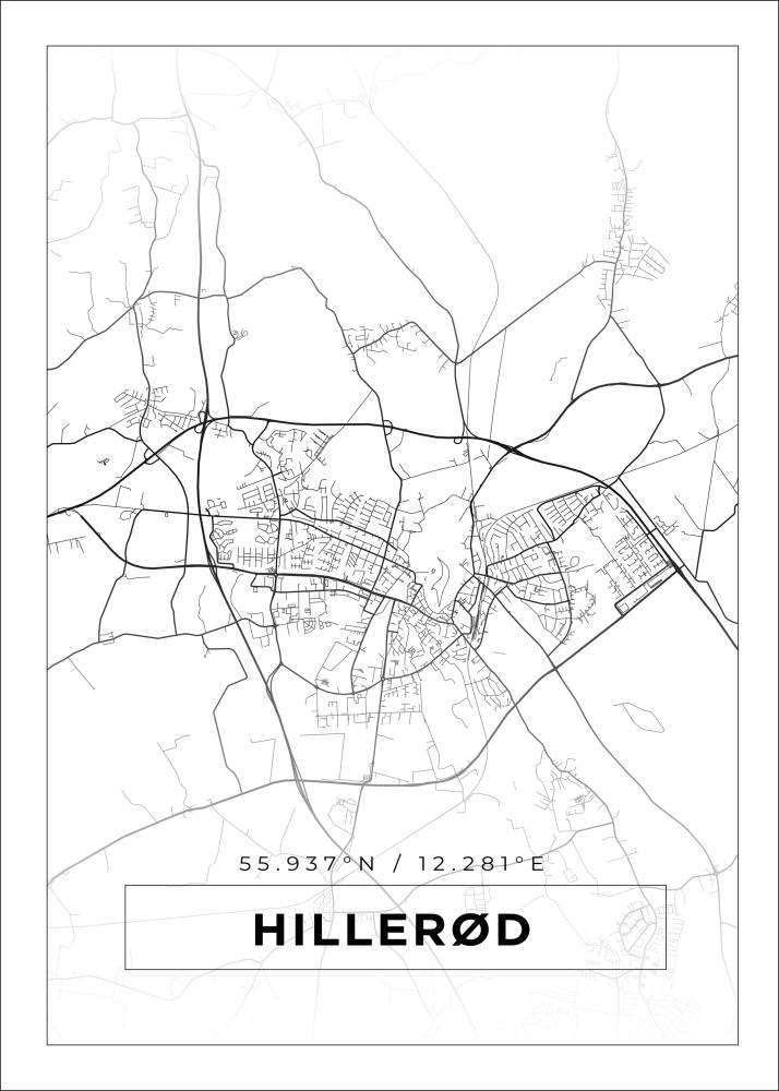 Karta - Hillerød - Vit Poster