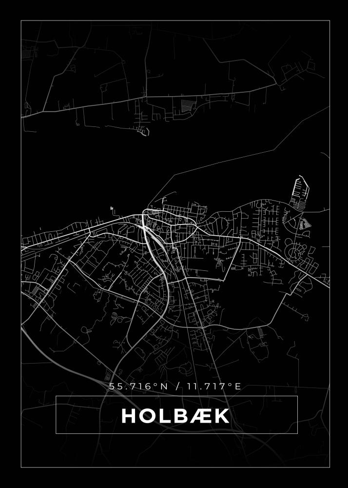 Karta - Holbæk - Svart Poster