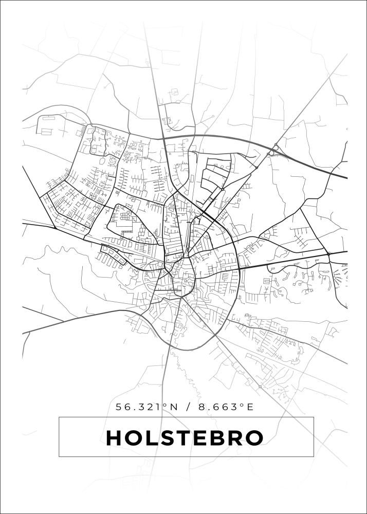 Karta - Holstebro - Vit Poster