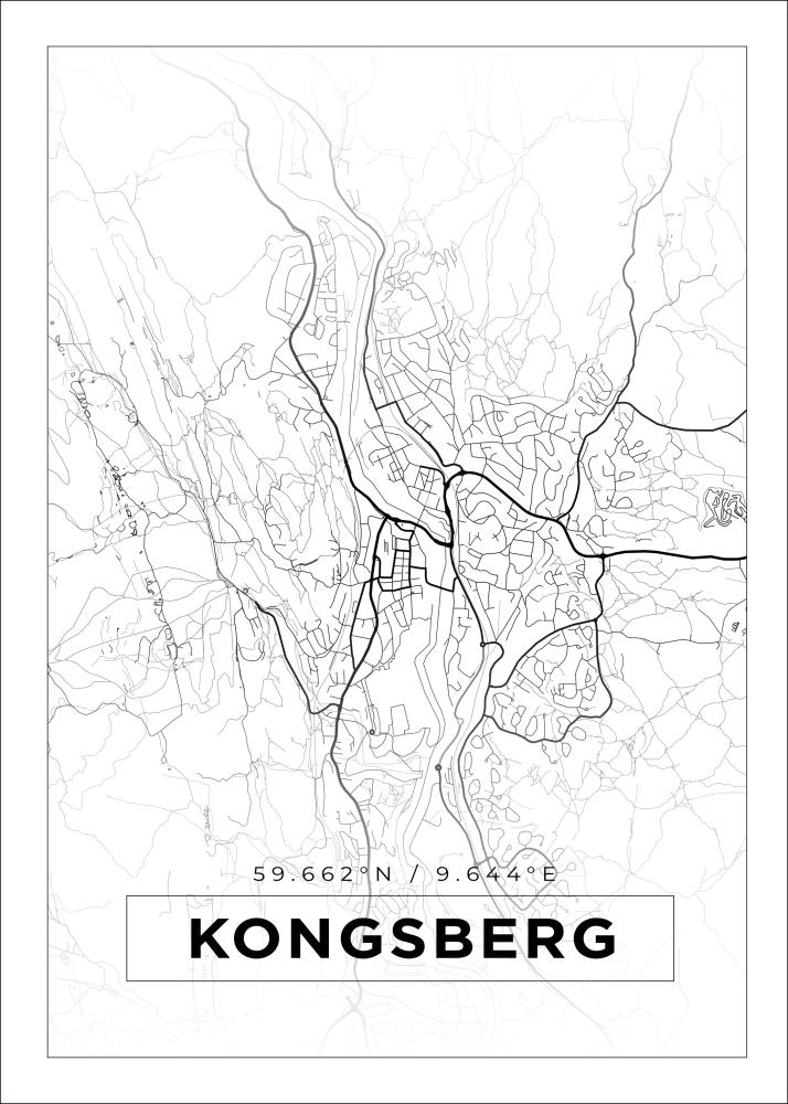 Karta - Kongsberg - Vit Poster