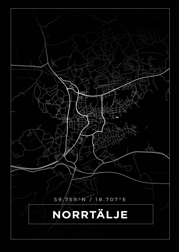 Karta - Norrtälje - Svart Poster