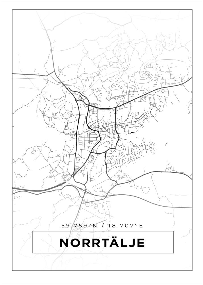 Karta - Norrtälje - Vit Poster