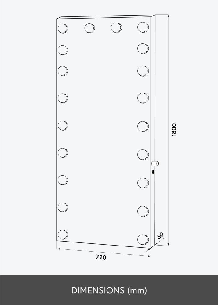 KAILA Sminkspegel Hollywood Edge 20 E27 Svart 72x180 cm