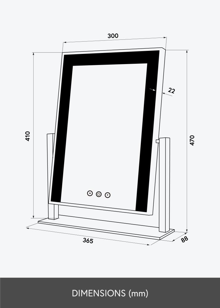 KAILA Sminkspegel Stand LED Svart 30x41 cm