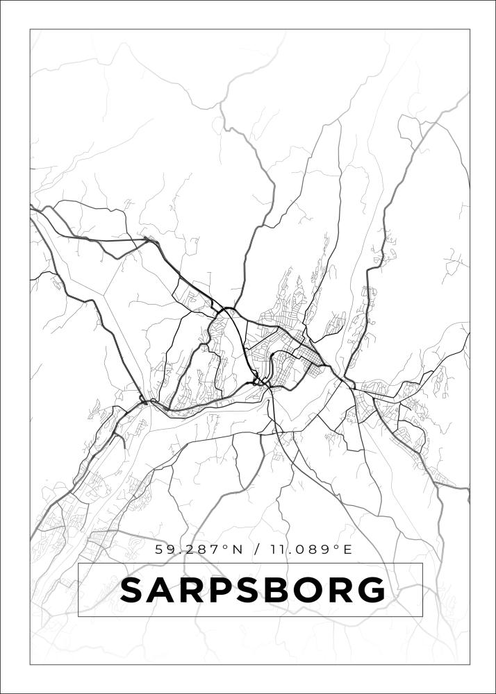 Karta - Sarpsborg - Vit Poster