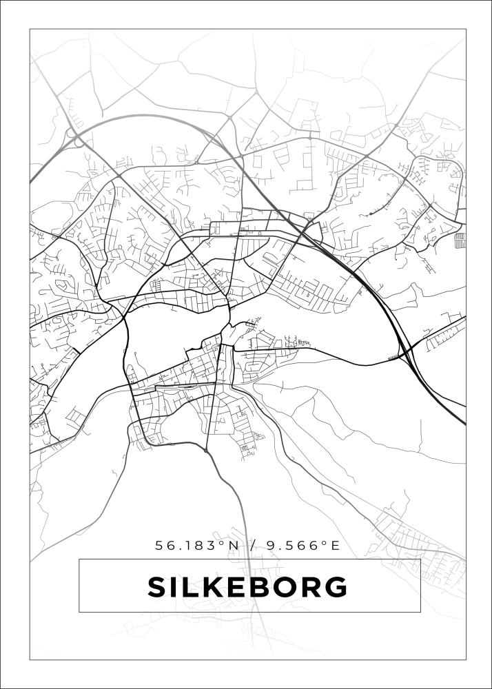 Karta - Silkeborg - Vit Poster