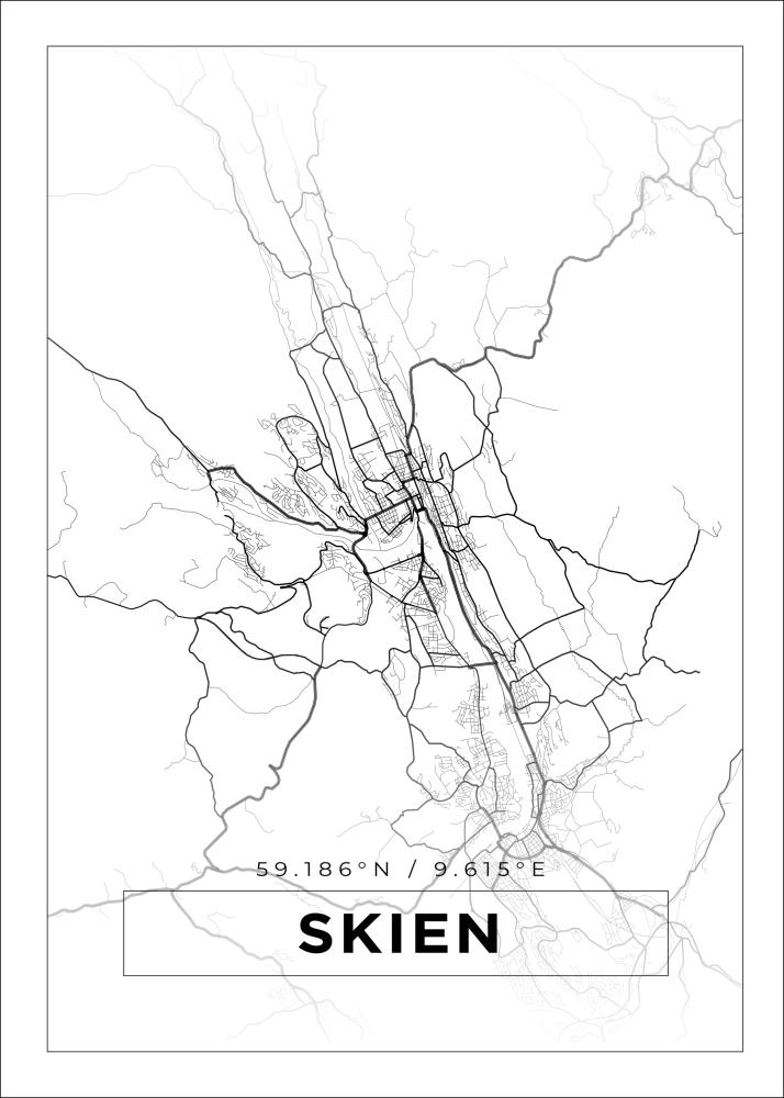 Karta - Skien - Vit Poster